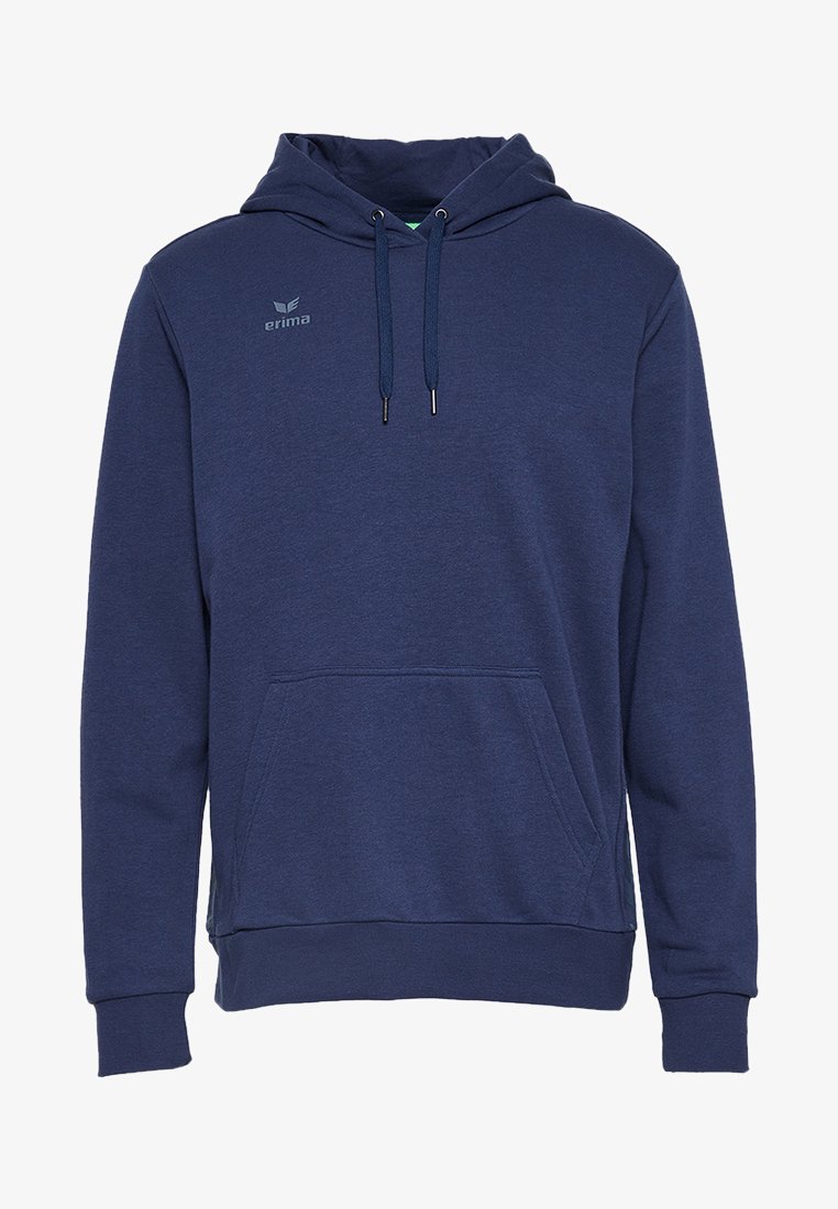 Felpa con cappuccio di colore blu navy realizzata in tessuto morbido, con tasca frontale, cappuccio con cordino e piccolo logo sul petto.