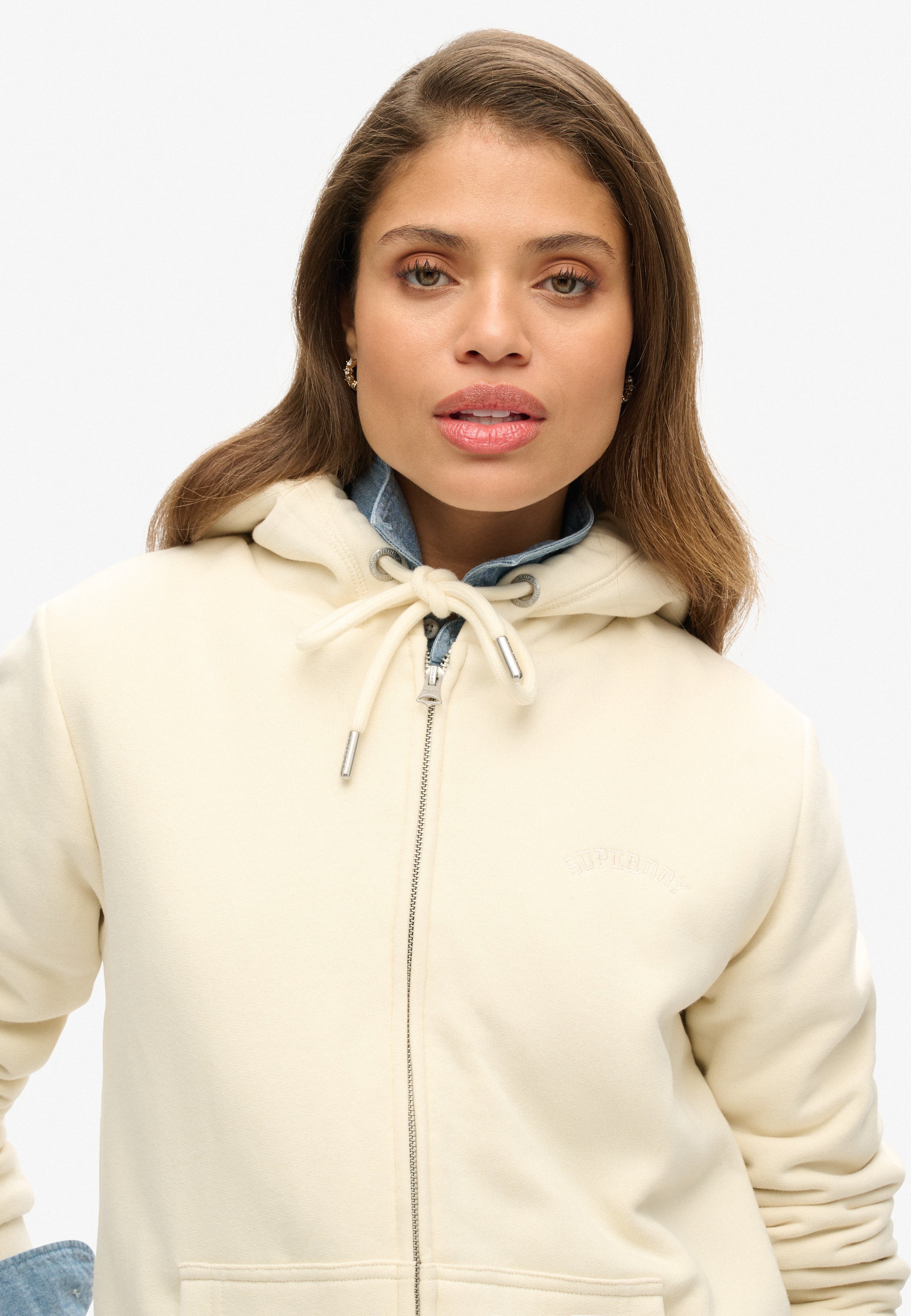 Superdry HOODIE - Zip-up sweatshirt - turtledove cream/light yellow -  Zalando