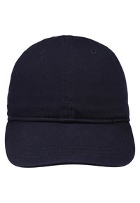 Căciulă de baseball din bumbac albastru marin, cu vizieră curbă, accente de cusătură și două orificii de ventilație pe coroana căciulii. Design simplu, fără ornamente.