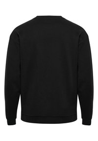 Svart crew-neck sweatshirt med lång ärm, ribbade manschetter och nederkant, tillverkad av slätt tyg, med en enkel, odekorerad design.