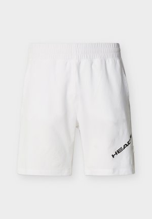 White elastic-waist shorts with side pockets and black "HEAD" logo printed diagonally on the lower left leg.