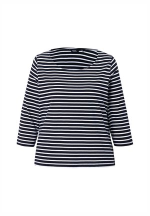 Top de rayas en azul marino y blanco con mangas tres cuartos y escote redondo, hecho de una tela suave y elástica. Corte casual.
