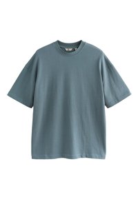 Tricou supradimensionat din bumbac, cu mâneci scurte, în culoare teal șters. Dispune de decolteu rotund și design fără cusături la nivelul umerilor.