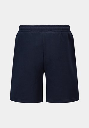 Mørkeblå bomullsshorts med elastisk liv, med et enkelt design og jevn tekstur. Ingen lommer eller tilleggdetaljer synlig.
