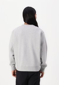 Felpa grigia con maniche lunghe e scollo rotondo. Tessuto morbido con una leggera trama spazzolata. Vestibilità rilassata, polsini e orlo a coste.