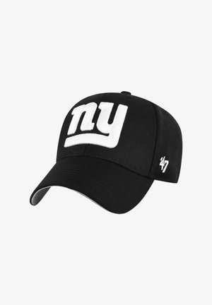 Black baseball cap with white "ny" logo on front and small white '47 logo on side.