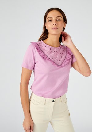 AVEC BRODERIE ANGLAISE - T-Shirt print - glycine