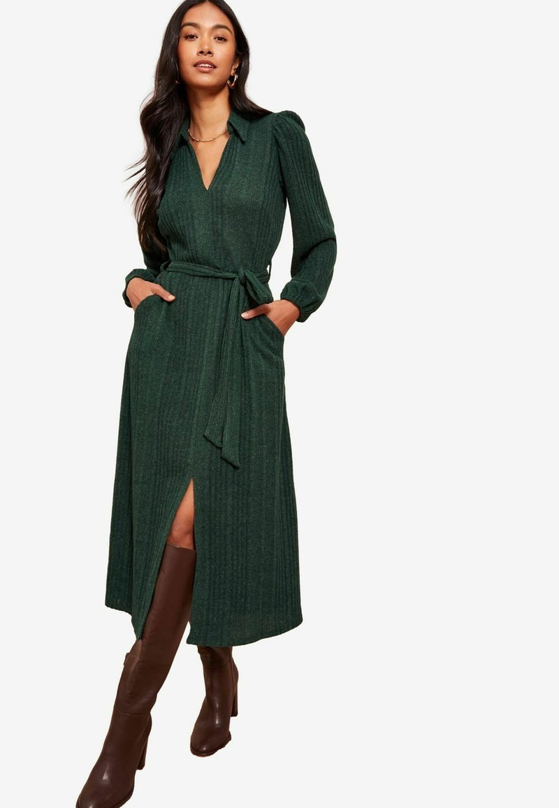Friends Like These REGULAR FIT - COSY LONG SLEEVE OPEN NECK MIDI - Gebreide jurk - green