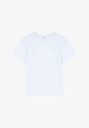 Light blue cotton t-shirt with a round neckline, short sleeves, and a relaxed fit. Smooth texture and minimal design with no patterns.