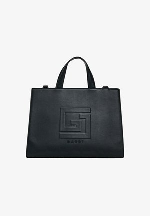 Borsa nera rettangolare con due manici, logo geometrico in rilievo e scritta "GAUDI" al centro sul davanti.