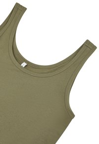 Top de tirantes en verde oliva, hecho de una tela suave, con tirantes anchos, escote redondo y costuras planas para un aspecto sin costuras.