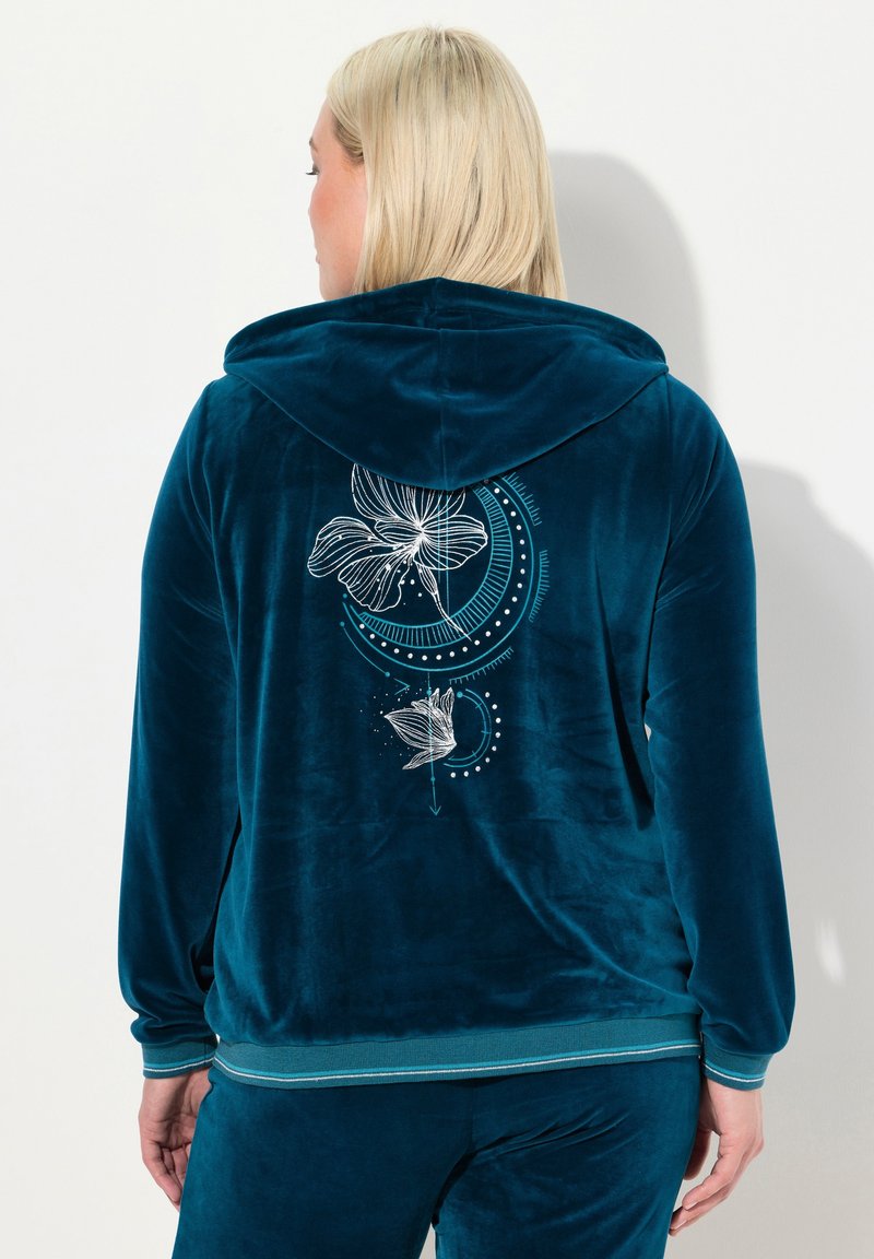 Ulla Popken FLOWER MOTIF - Sudadera con cremallera - dark petrol