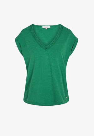 Morgan, MORGAN MORGAN SHINY V-NECK T-SHIRT - T-shirt basic - vert prairie