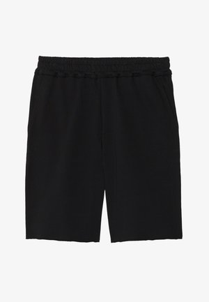 Sorte bomullsshorts med elastisk midjebånd, to sidelommer, en avslappet passform og råkanter i kanten for et uformelt utseende.