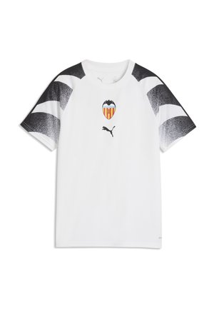 White sports jersey with black gradient stripes on sleeves, featuring a bat emblem above a Puma logo on the chest.