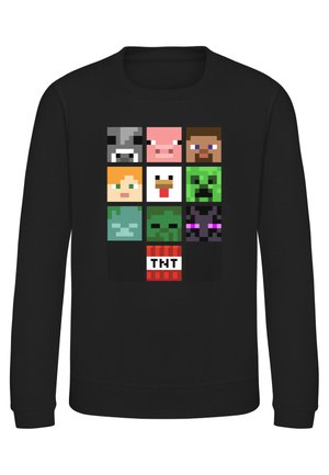Czarna bluza z kapturem z dziewięcioma pikselowymi twarzami postaci z Minecrafta oraz blokiem TNT ułożonymi w siatkę 3 na 4 na środku przodu.