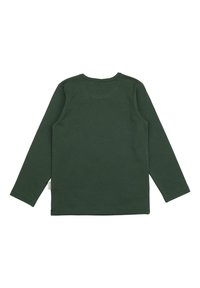 Dunkelgrünes Langarm-T-Shirt aus weicher Baumwolle, mit Rundhalsausschnitt, geradem Schnitt und minimalistischem Stichdetail am Saum.