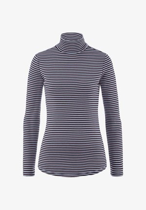 Gestreiftes Turtleneck-Oberteil mit langen Ärmeln in abwechselnd dunklen und hellen horizontalen Streifen, aus einem weichen, dehnbaren Material gefertigt.