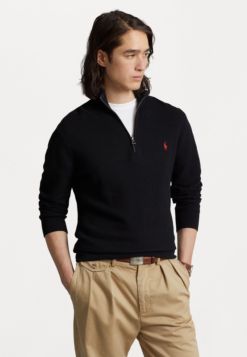 Polo Ralph Lauren QUARTER ZIP JUMPER - Strikkegenser - black/svart ...