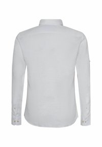 Chemise blanche homme à manches longues avec poignets boutonnés et col classique, vue de dos sur fond blanc.