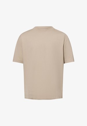 Beige cotton t-shirt with a relaxed fit, short sleeves, and a crew neck. The fabric appears soft with a smooth texture.