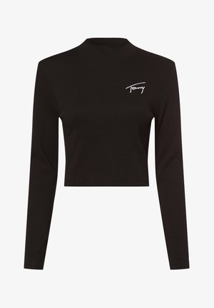 Czarny krótki top z długim rękawem i stójką oraz białym logo "Tommy" na lewej piersi.