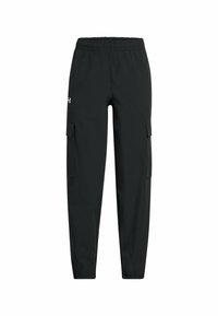 Zwarte cargobroek met een elastische taille, tapering legs, zijzakken en een gladde, lichte stof. Under Armour-logo aan de voorkant.