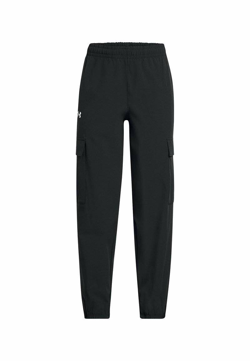 Zwarte cargobroek met een elastische taille, tapering legs, zijzakken en een gladde, lichte stof. Under Armour-logo aan de voorkant.