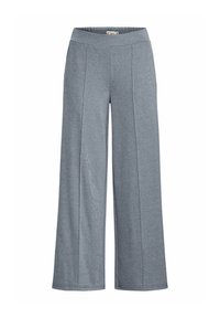 Pantalon gris à jambes larges avec une texture douce, une taille élastique et deux coutures verticales à l'avant pour un détail de design supplémentaire.