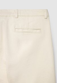 Rückansicht beige Hosen mit G�ürtelschlaufen und einer einzelnen Paspeltasche auf der rechten Seite.