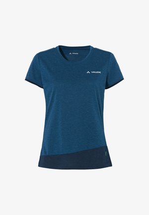 T-shirt Vaude blu navy, maniche corte, collo rotondo, realizzato in tessuto morbido con orlo a contrasto e logo sul petto.