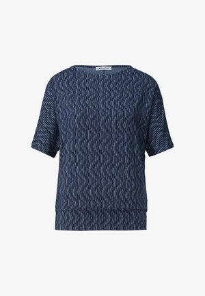 Street One, SHIRT WITH BOAT NECK AND ELASTIC WAISTBAND, niebieskoszary
