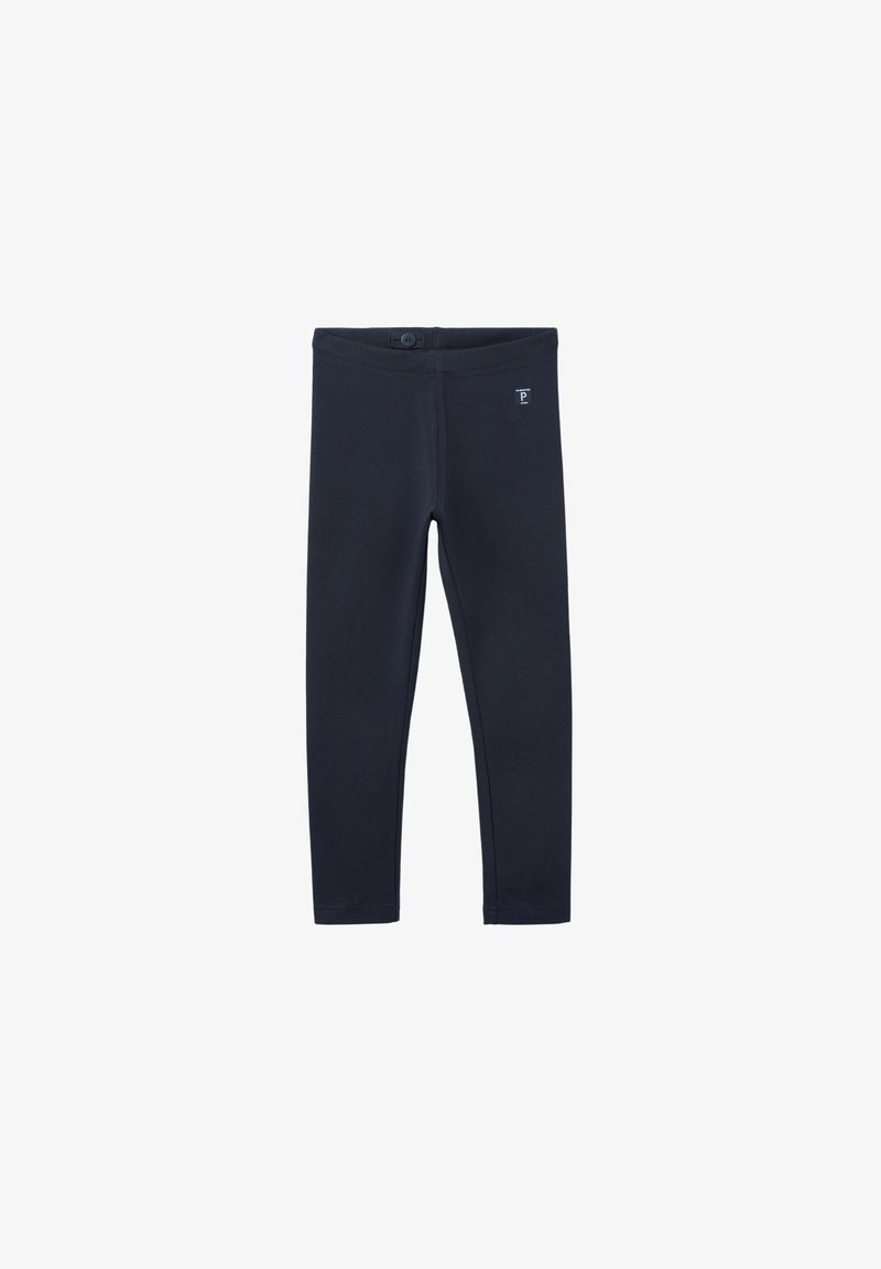 Marineblauwe legging van zachte stof, met een snug fit, elastische tailleband en een klein logo-label aan de linkerkant.