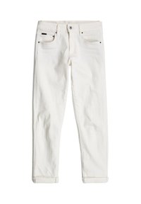 Vita denimjeans med rak bendesign, två framfickor, en säker knappstängning och uppvikt fåll för en avslappnad look.