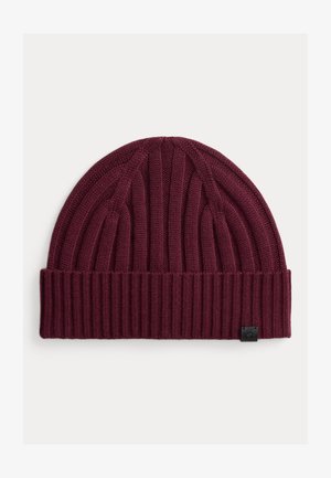 Lauren Ralph Lauren LEATHER TRIM RIB KNIT BEANIE - Megzta kepurė - dark garnet