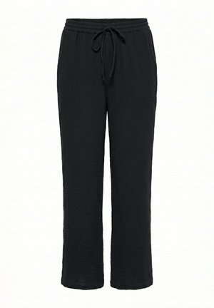 Pantaloni neri dalla trama strutturata, dalla vestibilità ampia con vita elasticizzata e coulisse frontale, taglio a gamba dritta.