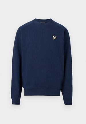 Μπλε ναυτικό φούτερ με στρογγυλή λαιμόκοψη, μακριά μανίκια και μικρό κεντητό λευκό λογότυπο πουλιού στο αριστερό στήθος.