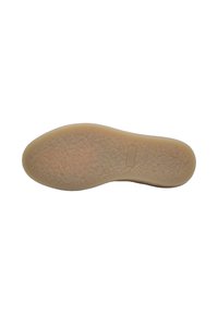 Suola di scarpa in gomma marrone chiaro con una superficie texture e un'area centrale liscia. Presenta uno spazio rettangolare per l'etichetta.