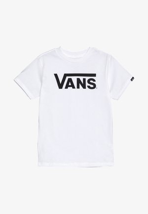 Biały bawełniany t-shirt z dużym czarnym logo "VANS" na przodzie. Krótkie rękawy i okrągły dekolt. Prosty design, bez dodatkowych wzorów.