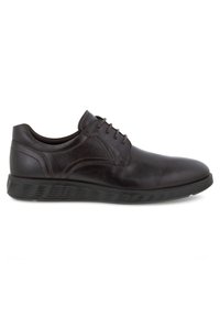 Scarpa in pelle marrone con allacciatura, caratterizzata da una finitura liscia, soletta ammortizzata e un delicato dettaglio di cucitura lungo la tomaia. Suola in gomma per una migliore aderenza.