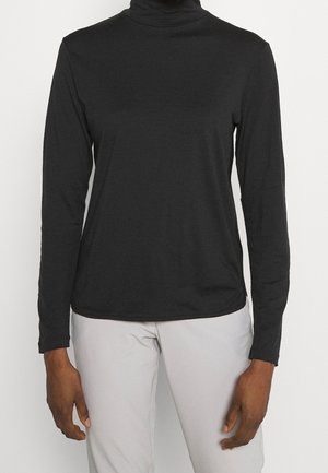 Schwarzer, langärmeliger Rollkragenpullover aus weichem Material, mit körperbetonter Passform und glatter Textur. Keine auffälligen Muster oder Hardware-Details vorhanden.