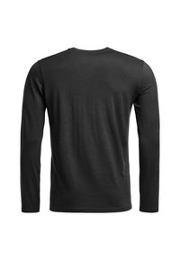 Black long-sleeve crew neck shirt shown from the back on a white background.