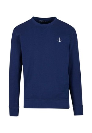 Marineblauwe sweatshirt van een katoenmix, met een ronde hals, geribbelde manchetten en een wit ankerlogo op de linkerborst.