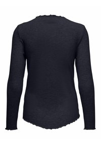 Dugi rukav u tamnoplavom rebrastom materijalu, s valovitim izrezom i rubom. Slim fit, s dugim rukavima i zaobljenim dizajnom leđa.