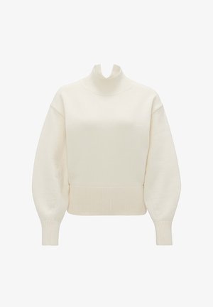 Gebreide pullover in ivoorkleur, met een hoge kraag, verlaagde schouders en geribde mouwen en zoom voor een relaxte pasvorm.
