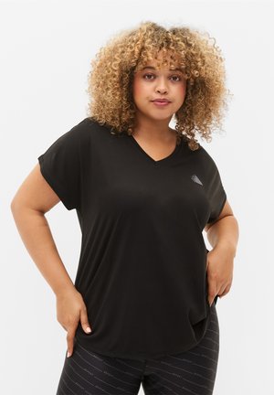 Active by Zizzi SHORT SLEEVE SPORT WITH V-NECK - T-Shirt basic - black