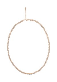 Rose gold halskæde med en kæde af små, runde klare krystaller, forbundet med cirkulære led, og med en justerbar lås.