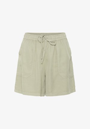 Svijetlozeleni pamučni šorts s elastičnom strukom, prilagodljivom užetom i dva bočna džepa; glatka tekstura i ležeran dizajn.