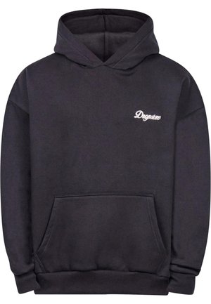 Sudadera negra con bolsillo canguro frontal, puños y dobladillo acanalados. Presenta un pequeño logo bordado en blanco "Dropsize" en el lado izquierdo del pecho.