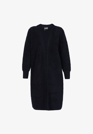 Námornícky pletený kardigan s mäkkým, textúrovaným povrchom, otvoreným predným dielom a dlhými rukávmi. Má rebrované manžety a uvoľnený strih.